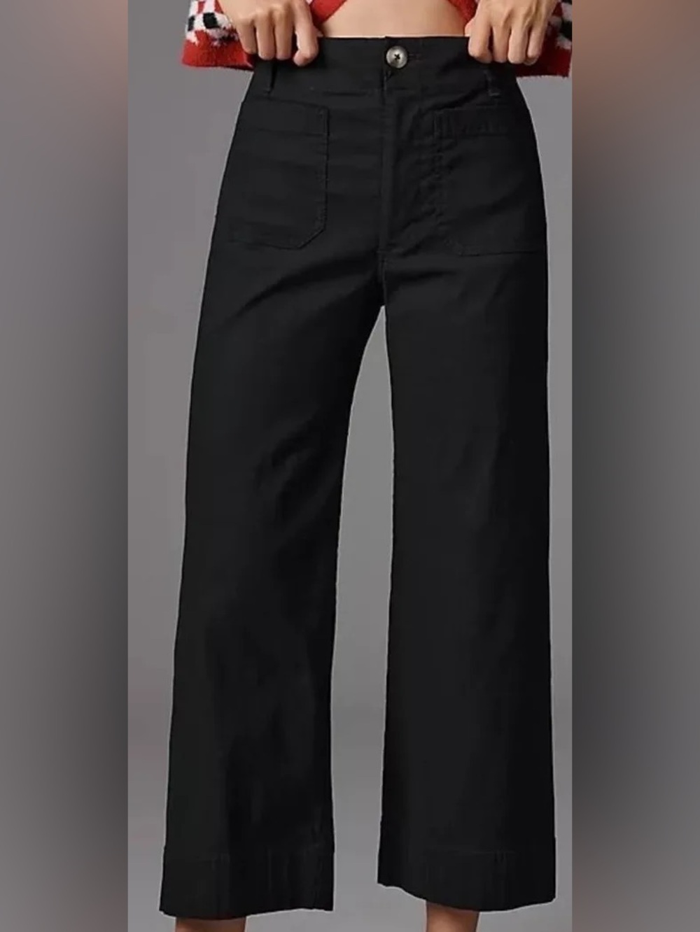Maeve Anthropologie The Colette Cropped Wide-Leg Pants Black Linen Blend 26